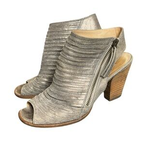 Paul Green Womens Peep Toe Metallic Laser Cut Bootie Shoes Zip Up US 6